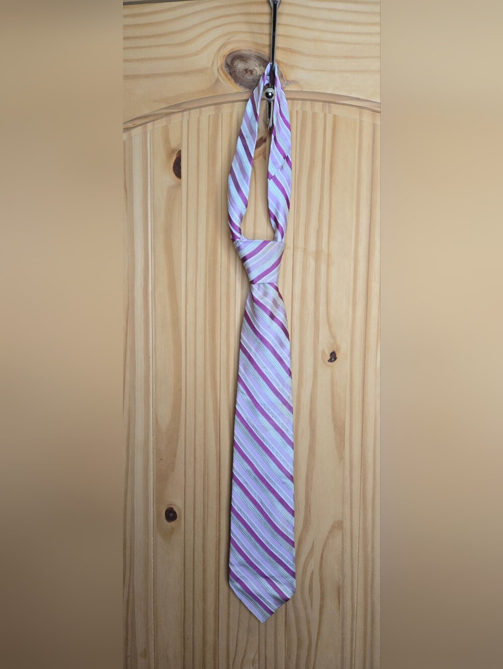 Calvin Klein Pink and White Striped Men's Tie